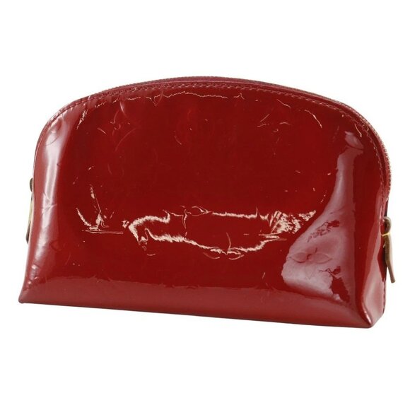 LOUIS VUITTON Pochette Cosmetic Pouch M90009 Rose Andian Red Monogram Vern... - Picture 2 of 12